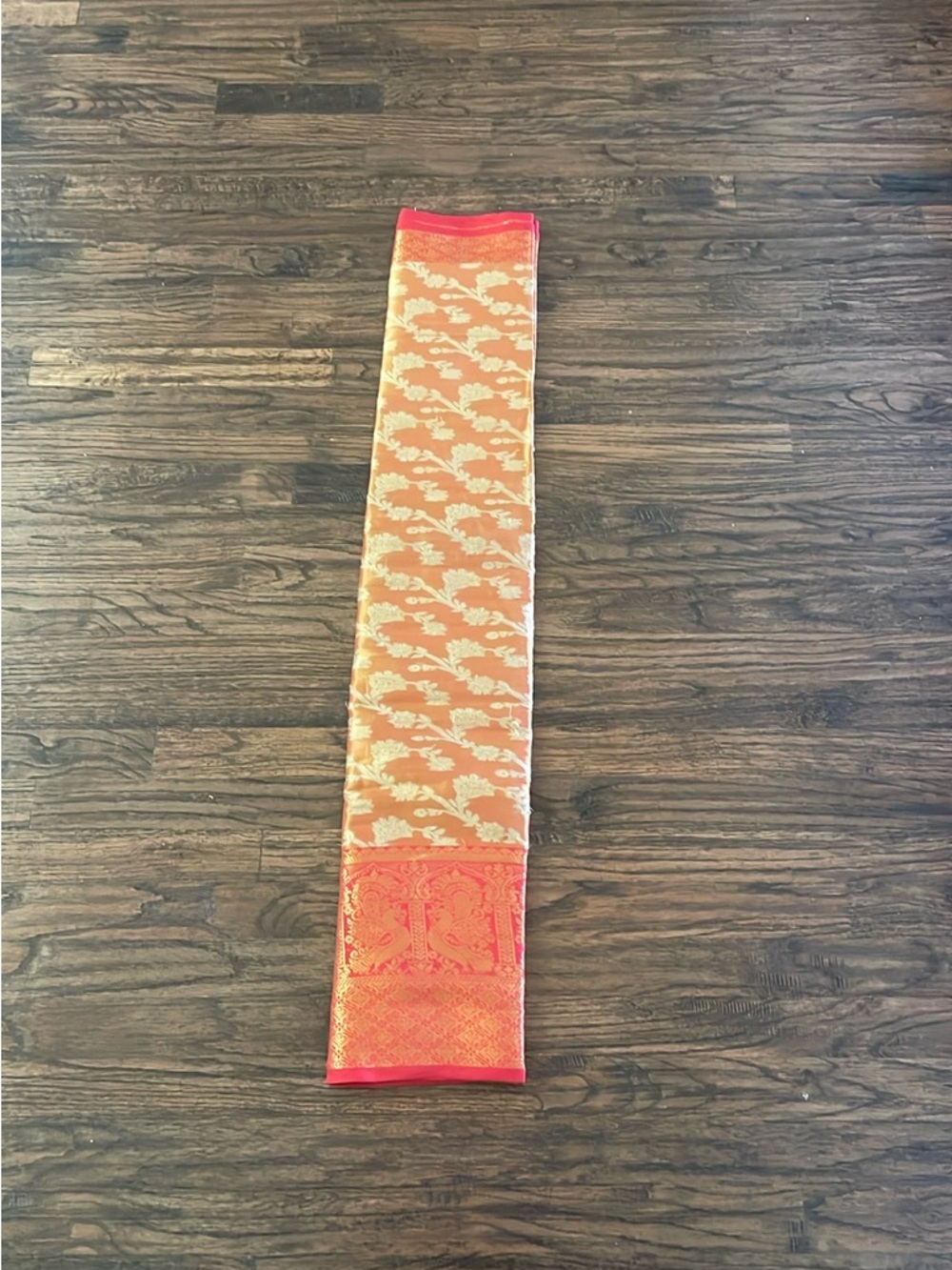 Coral and Gold Brocade Table Runner
